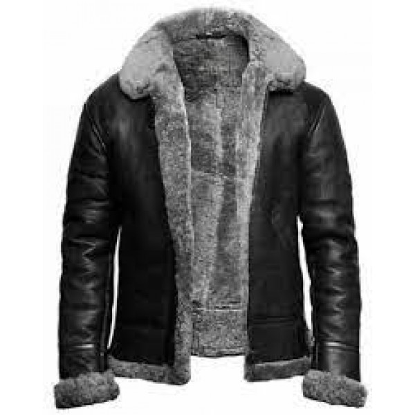  Leather Shearling Grey Dyed Sheep Fur Jacket