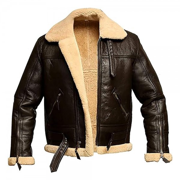 Aviator Bomber Real Shearling Sheepskin Leather Jacket