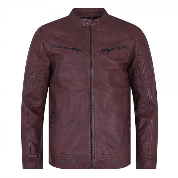 Maroon Plain Leather Biker Jacket