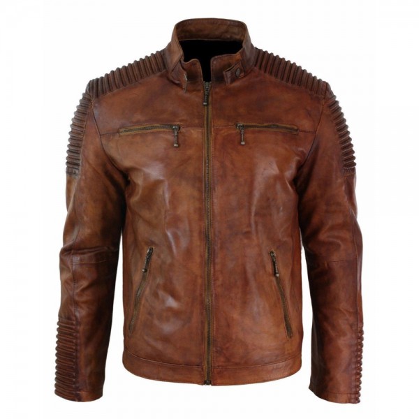 Mens Cafe Racer Brown Distressed Leather Jacket