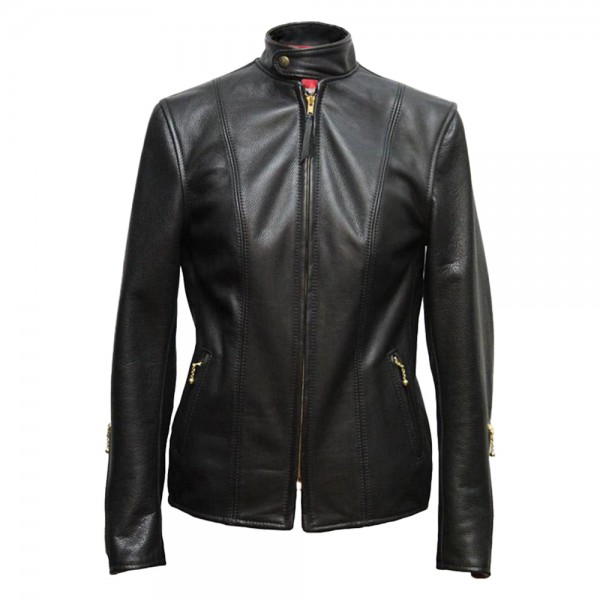 Women Black Biker Café Racer Leather Jacket