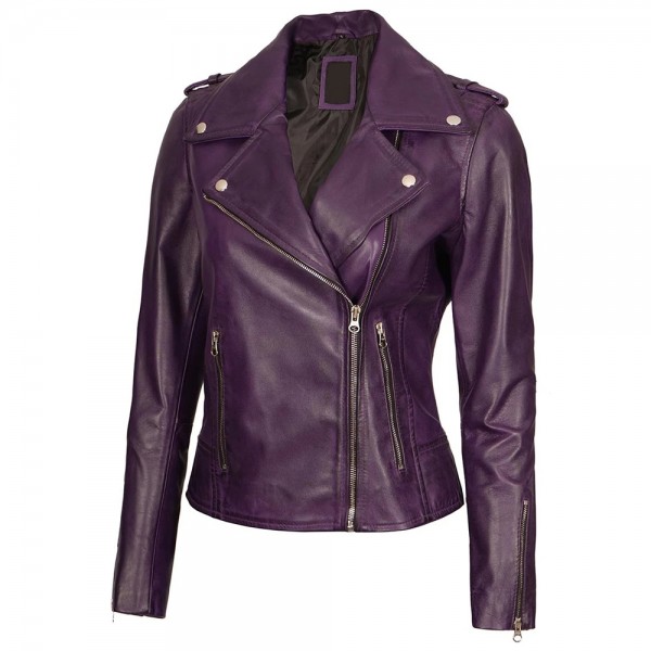 Womens Purple Motorcycle Leather Jacket