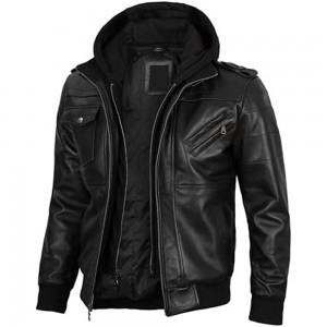 Hooded Leather Jacke...