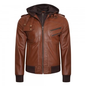Hooded Leather Jacke...