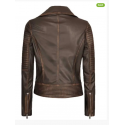 Women's Brown Rub-Off Double Rider Padded Leather Jacket